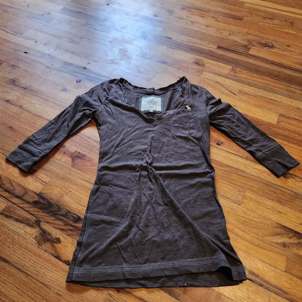 Abercrombie & Fitch Y2K Brown 3/4 Sleeve Knit Longer Shirt S